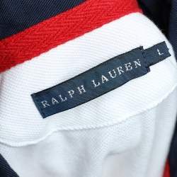 Pre Owned Ralph Lauren White Cotton Pique Contrast Collar Detail Polo T-Shirt L