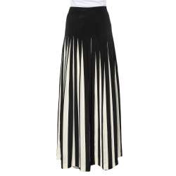 Pre Owned Ralph Lauren Monochrome Silk Pleated Vallauris Maxi Skirt S