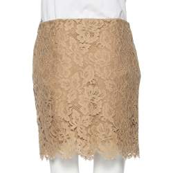 Pre Owned Ralph Lauren Beige Floral Lace Scallop Hem Mini Skirt M