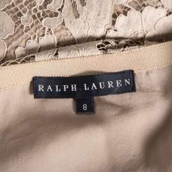 Pre Owned Ralph Lauren Beige Floral Lace Scallop Hem Mini Skirt M