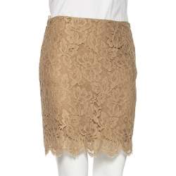 Pre Owned Ralph Lauren Beige Floral Lace Scallop Hem Mini Skirt M
