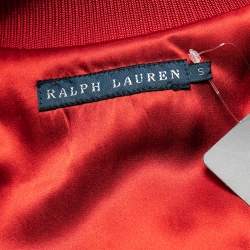 Pre Owned Ralph Lauren Navy Blue Logo Embroidered Synthetic Cropped Bomber Jacket S