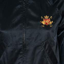Pre Owned Ralph Lauren Navy Blue Logo Embroidered Synthetic Cropped Bomber Jacket S
