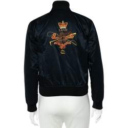 Pre Owned Ralph Lauren Navy Blue Logo Embroidered Synthetic Cropped Bomber Jacket S