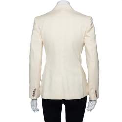 Pre Owned Ralph Lauren Cream Wool Crest Embroidered Button Front Blazer S