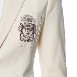 Pre Owned Ralph Lauren Cream Wool Crest Embroidered Button Front Blazer S