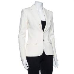 Pre Owned Ralph Lauren Cream Cotton Knit Applique Detail Button Front Blazer S