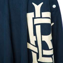 Pre Owned Ralph Lauren Navy Blue Linen Logoed Side Button Flared Skirt S