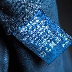 Pre Owned Ralph Lauren Navy Blue Linen Logoed Side Button Flared Skirt S