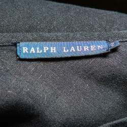 Pre Owned Ralph Lauren Navy Blue Linen Logoed Side Button Flared Skirt S