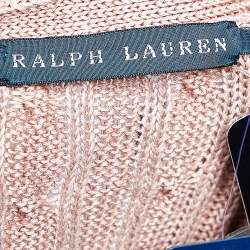 Pre Owned Ralph Lauren Pale Pink Linen Cable Knit Sleeveless Button Front Cardigan S