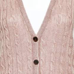 Pre Owned Ralph Lauren Pale Pink Linen Cable Knit Sleeveless Button Front Cardigan S