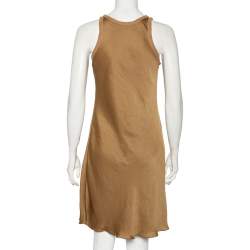 Pre Owned Ralph Lauren Brown Crepe De Chine Sleeveless Midi Dress S