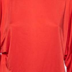 Pre Owned Ralph Lauren Coral Orange Silk Scoop Neck Detail Shift Dress M