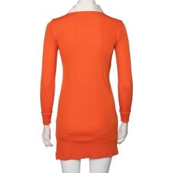 مملوكة مسبقًا فستان بولو رالف لورين جيرسيه برتقالي بالشعار أكمام طويلة مقاس صغير جدًا - إكس سمول