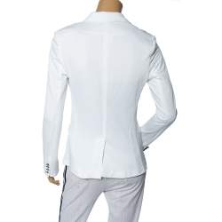 مملوكة مسبقًا Ralph Lauren White Cotton Knit Logo Patch Detailed Single Breasted Blazer S