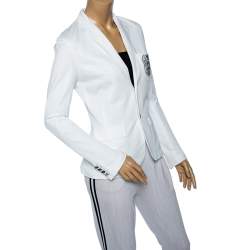 مملوكة مسبقًا Ralph Lauren White Cotton Knit Logo Patch Detailed Single Breasted Blazer S