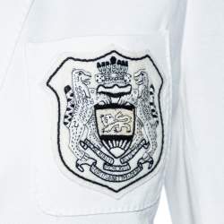 مملوكة مسبقًا Ralph Lauren White Cotton Knit Logo Patch Detailed Single Breasted Blazer S