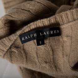 Pre Owned Ralph Lauren Light Brown Cashmere Drop Shoulder Detailed V-Neck Jumper S