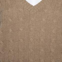 Pre Owned Ralph Lauren Light Brown Cashmere Drop Shoulder Detailed V-Neck Jumper S