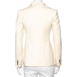 Pre Owned جاكيت بليزر رالف لورين صوف كريمي رقة الشعار مزينة بصف أزرار مقاس صغير - سمول