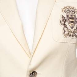 Pre Owned جاكيت بليزر رالف لورين صوف كريمي رقة الشعار مزينة بصف أزرار مقاس صغير - سمول