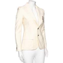 Pre Owned جاكيت بليزر رالف لورين صوف كريمي رقة الشعار مزينة بصف أزرار مقاس صغير - سمول