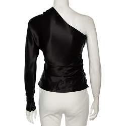 Pre Owned Ralph Lauren Black Silk Gathered Detail One Shoulder Top S