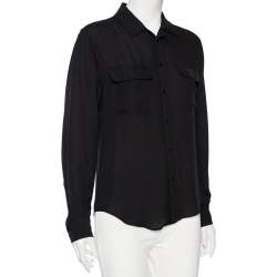 مملوكة مسبقًا قميص رالف لورين حرير أسود بأزرار أمامية مقاس متوسط - ميديوم  