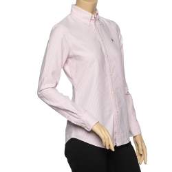 Pre Owned Ralph Lauren Pink-White Striped Cotton Custom Fit Shirt XS