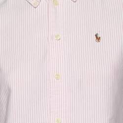Pre Owned Ralph Lauren Pink-White Striped Cotton Custom Fit Shirt XS
