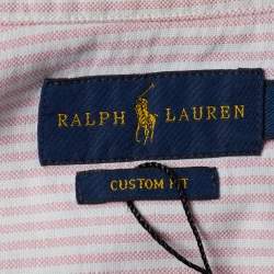 Pre Owned Ralph Lauren Pink-White Striped Cotton Custom Fit Shirt XS
