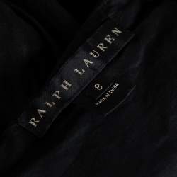 Pre Owned Ralph Lauren Black & Gold Striped Linen Pleated Kristine Skirt M