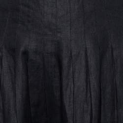 Pre Owned Ralph Lauren Black & Gold Striped Linen Pleated Kristine Skirt M