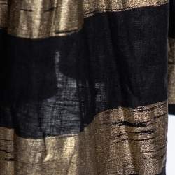 Pre Owned Ralph Lauren Black & Gold Striped Linen Pleated Kristine Skirt M