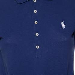 Pre Owned Polo Ralph Lauren Navy Blue Cotton Pique Waist Tie Detail Midi Dress S