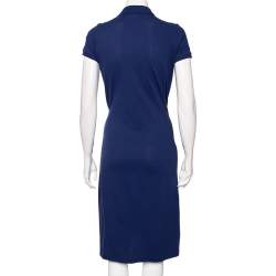 Pre Owned Polo Ralph Lauren Navy Blue Cotton Pique Waist Tie Detail Midi Dress S