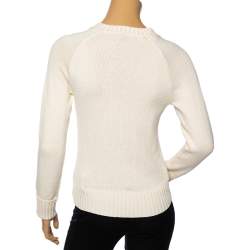 Pre Owned Ralph Lauren Off-White Cotton Knit V-Neck Jumper M