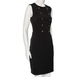 مملوكة مسبقًا فستان بولو رالف لورين صوف أسود مزين أزرار بلا أكمام مقاس صغير (سمول)