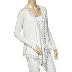 Ralph Lauren Cream Stretch Jersey Crochet Trim Long Sleeve Shrug M 