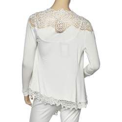 Ralph Lauren Cream Stretch Jersey Crochet Trim Long Sleeve Shrug M 