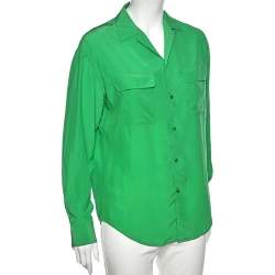 Pre Owned Ralph Lauren Green Silk Pocketed Button Front Shirt M