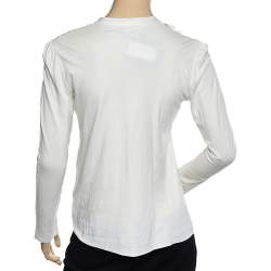 Ralph Lauren Off White Knit Ruffled Neck Button Front Top L