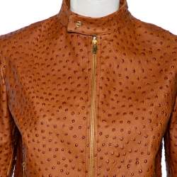 Pre Owned Ralph Lauren Brown Ostrich Leather Standing Collar Jacket M