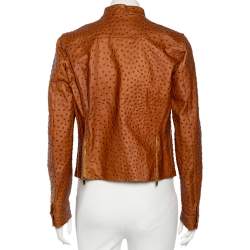 Pre Owned Ralph Lauren Brown Ostrich Leather Standing Collar Jacket M
