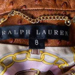 Pre Owned Ralph Lauren Brown Ostrich Leather Standing Collar Jacket M