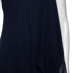 Pre Owned Ralph Lauren Navy Blue Silk Chiffon Tiered One Shoulder Mini Dress L