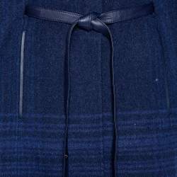 Pre Owned Loro Piana Blue Cashmere & Fur Trimmed Belted Cape Coat S