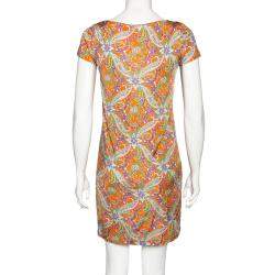 Pre Owned Ralph Lauren Orange Printed Jersey Short Sleeve Dress S