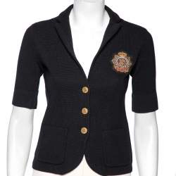 Pre Owned جاكيت رالف لورين صوف مارينو أسود مطرز بالشعار مقاس صغير - سمول